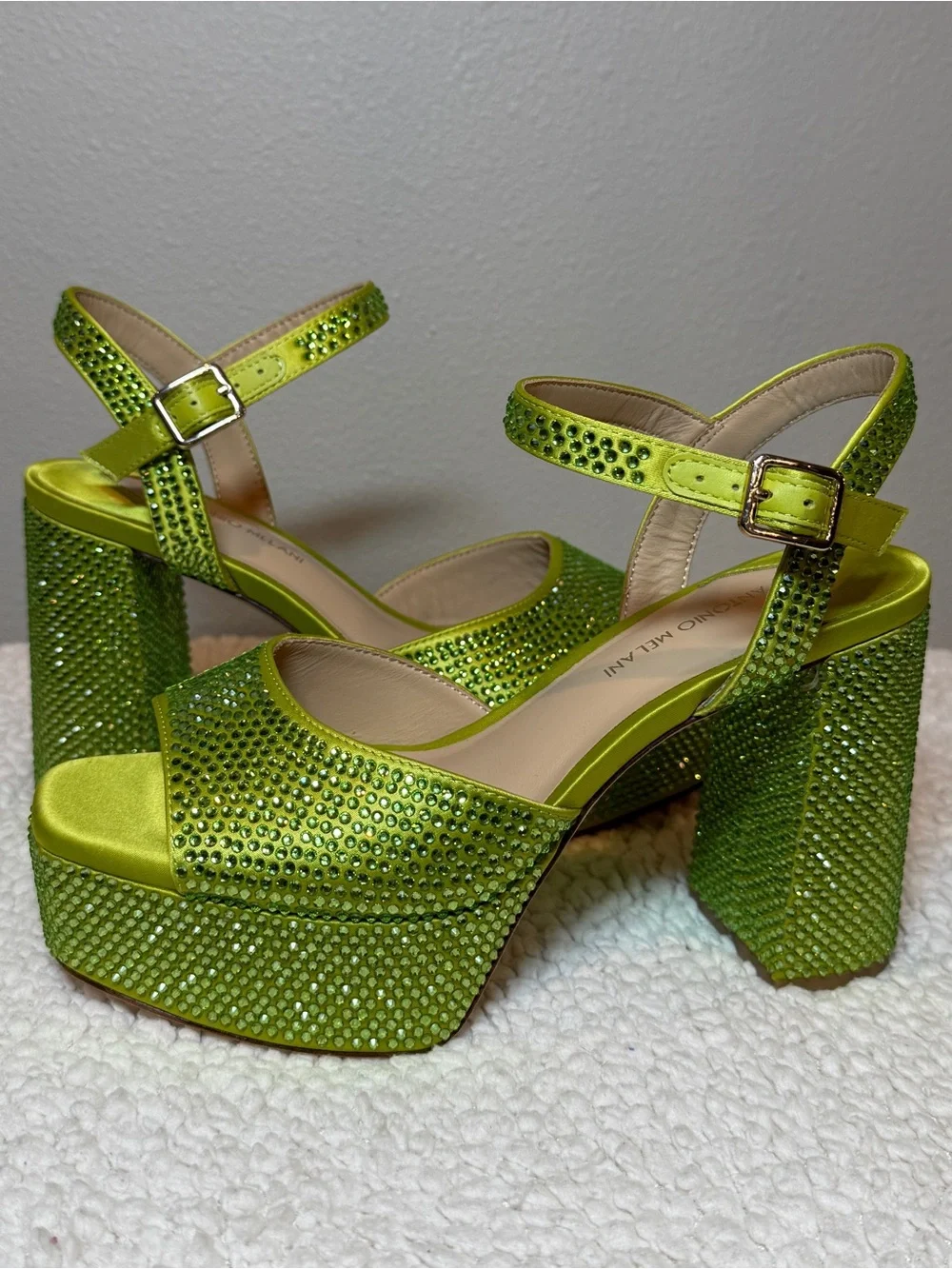 Antonio Melani Rhinestone Embellished Satin Platform Dress Sandals